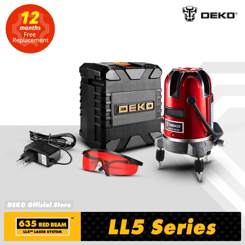 Зеленый/красный лазерный уровень DEKO LL5 Series 5 линий 6 точек Горизонтальная и