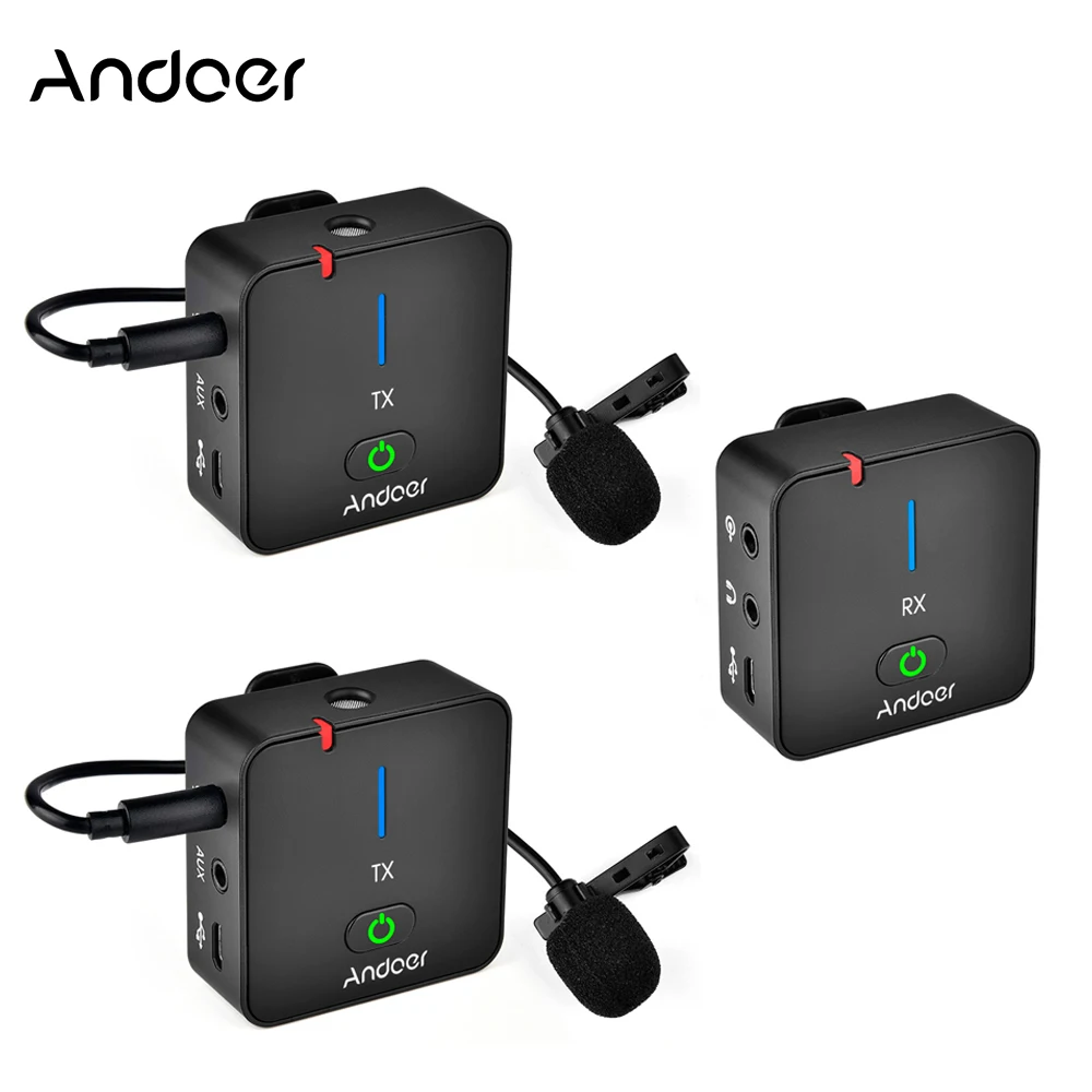 Беспроводной микрофон Andoer MX5 2 4 ГГц с приемником-передатчиком | Электроника