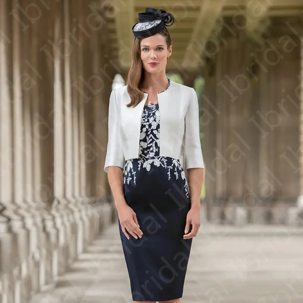 Новые Классические темно-синие платья для матери с жакетом гостей на свадьбу