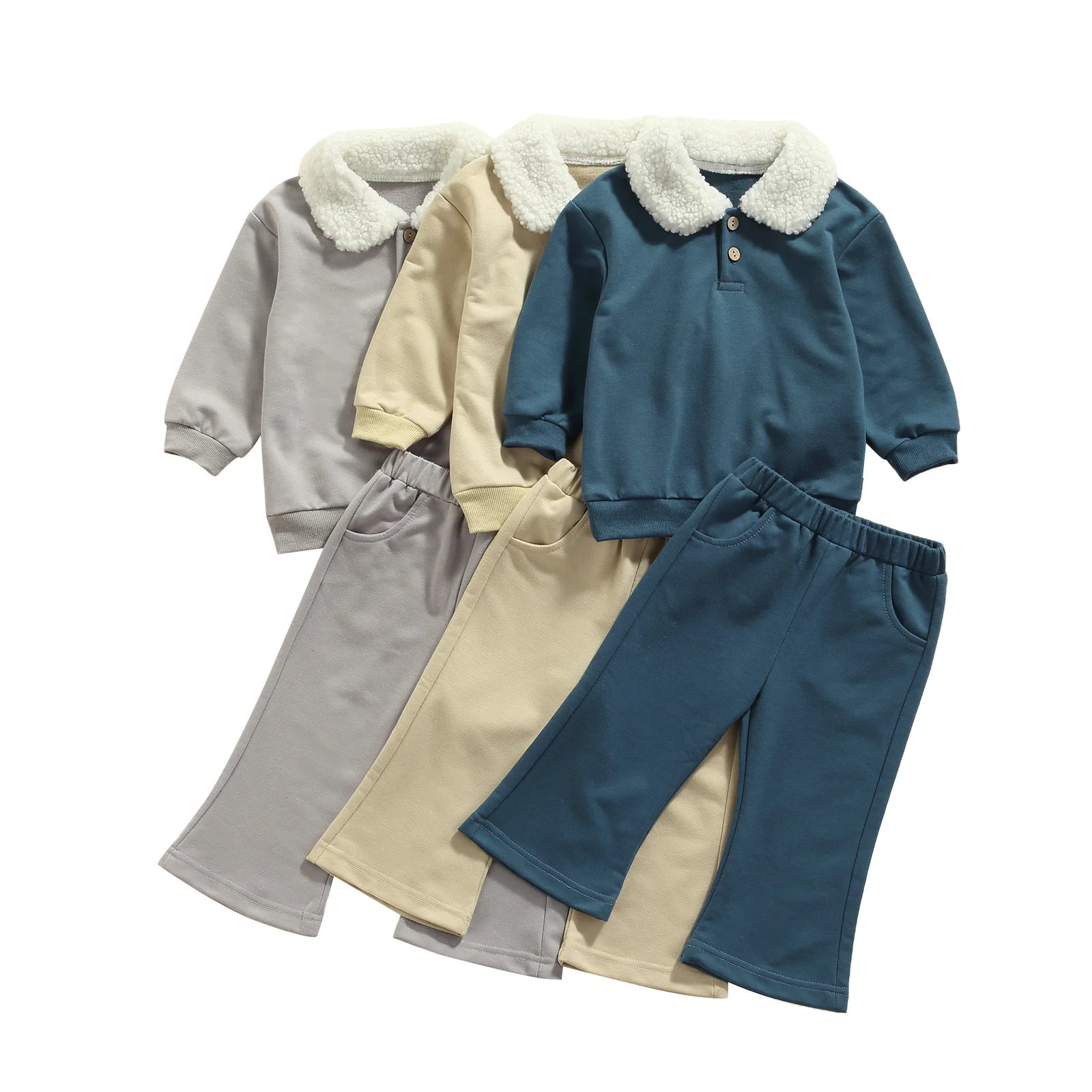 Женский комплект одежды с меховым отложным воротником и длинным рукавом |