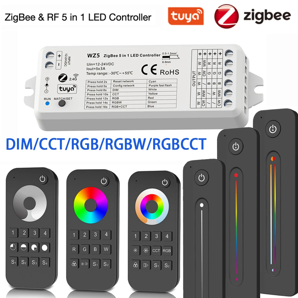 Tuya Zigbee LED контроллер DC12V 24V Dimmer RGB RGBW RGBCCT светодиодная лента 2,4Г РЧ беспроводной сенсорный пульт для Alexa