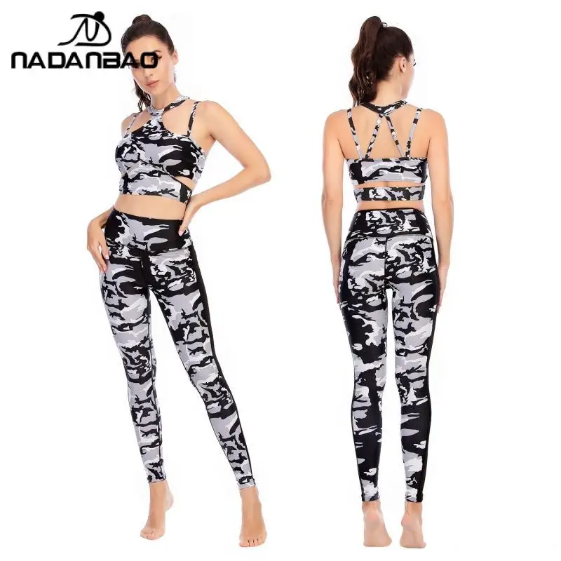 Одежда для спортзала NADANBAO черно-серая камуфляжная одежда женский модный