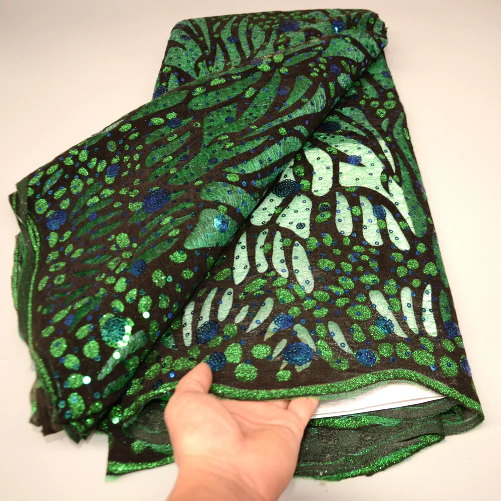Заводская цена зеленая африканская сетчатая кружевная блестящая бархатная