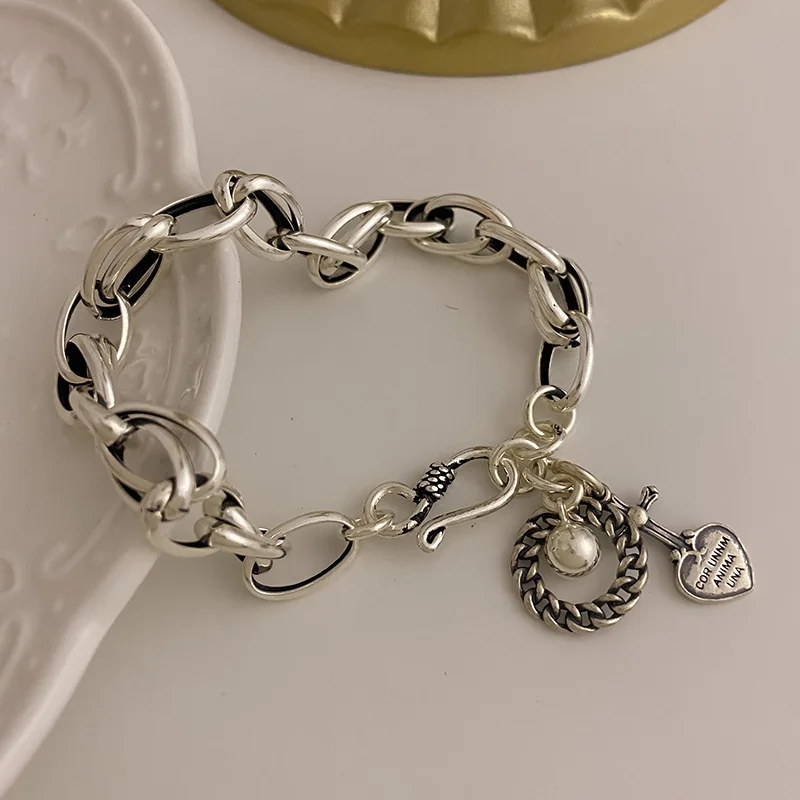 Акция Ювелирные изделия Ретро круглая Любовь Сердце тайская Серебряная цепочка