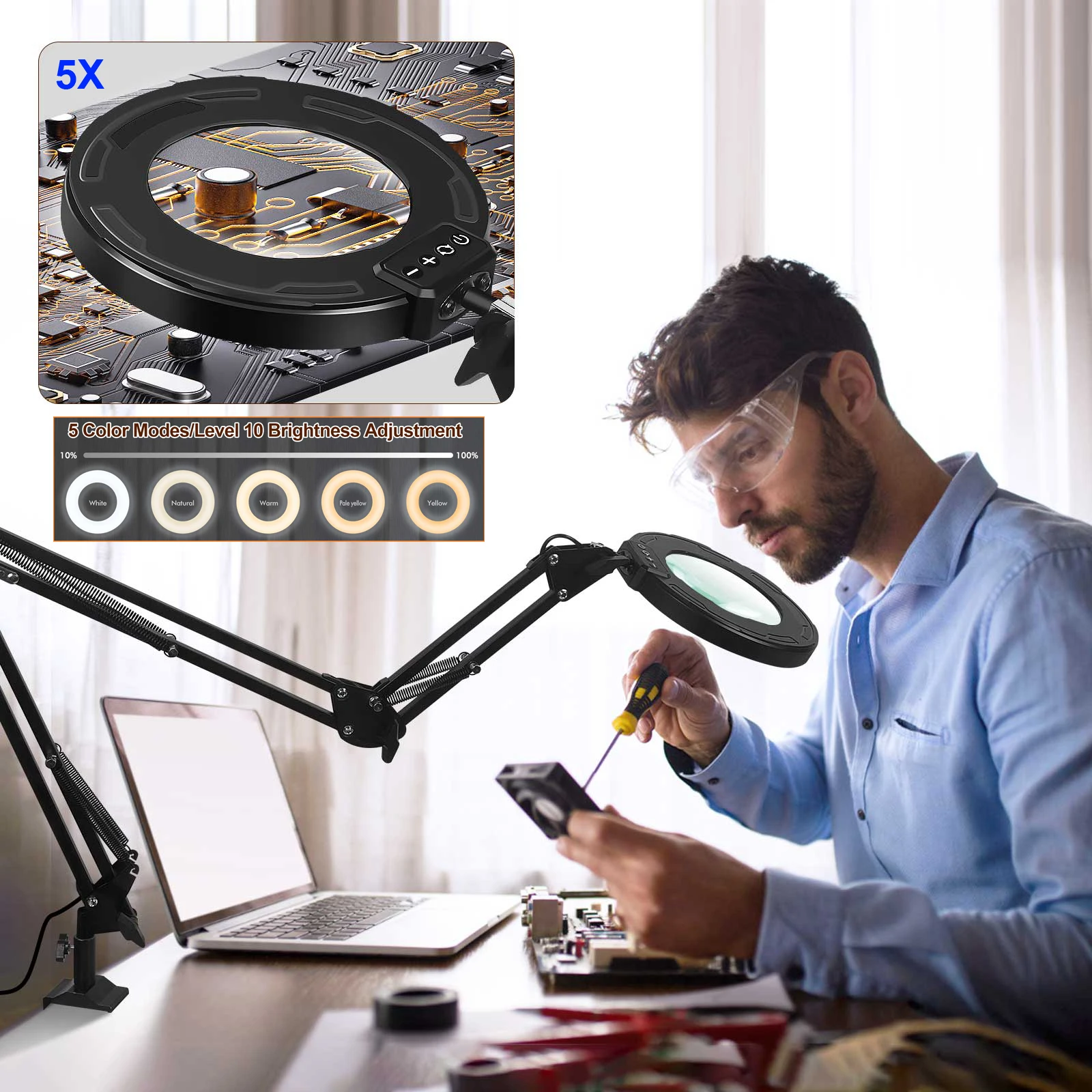 5-кратное увеличительное стекло NEWACALOX со светодиодной подсветкой 146 SMD и сенсорным