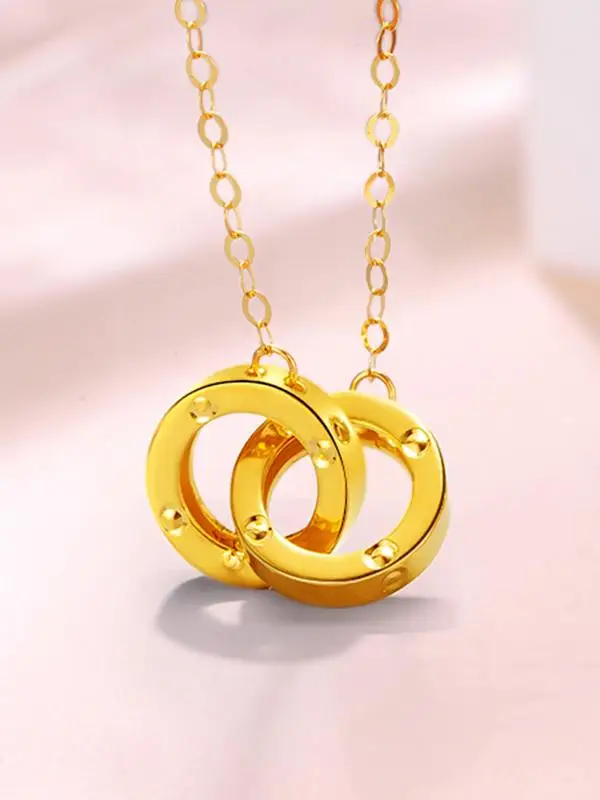 Золотое ожерелье 8K двойное кольцо кулон комплект цепочка тонкая модная