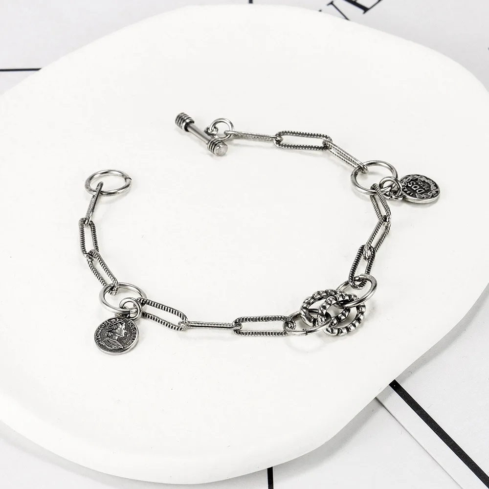 30% посеребренный Модный женский браслет с подвеской-монеткой в виде головы