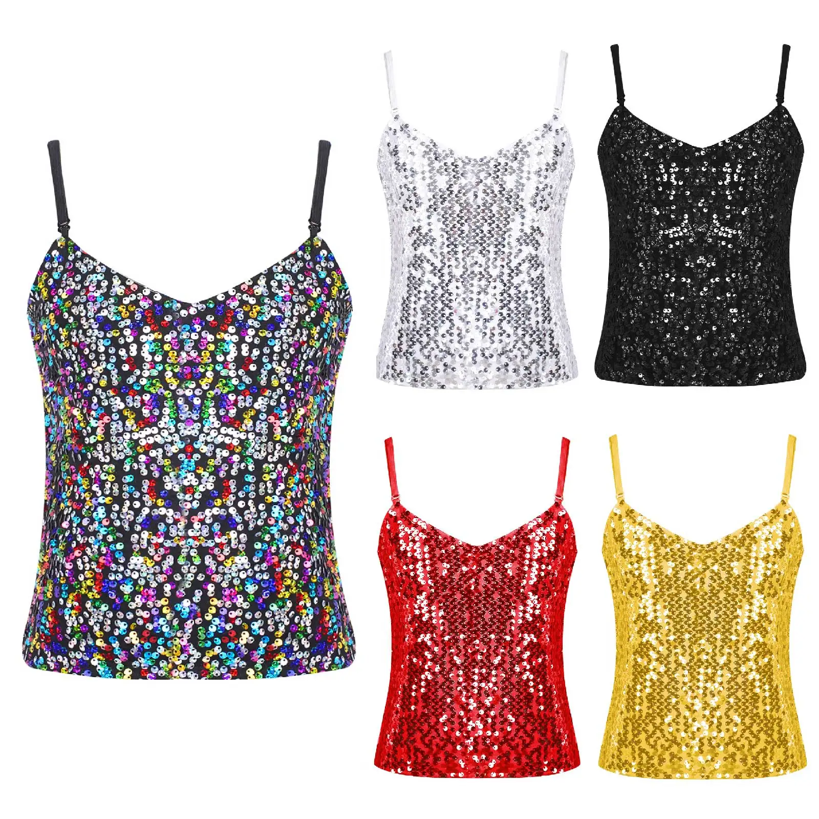 Детская летняя одежда для девочек майка топ Блестящие Блестки джаз хип-хоп