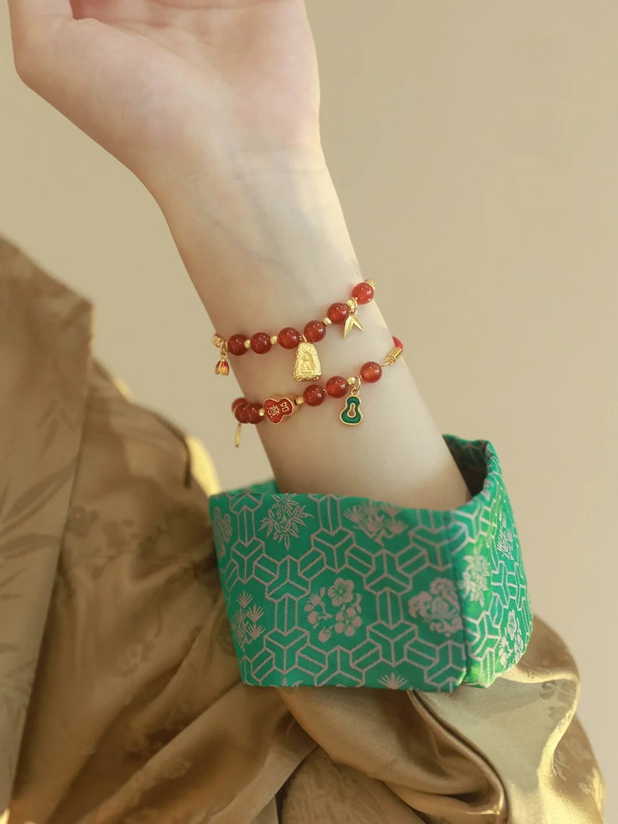 Tang Qi Новый китайский браслет из красного агата с бисером Светлый роскошный