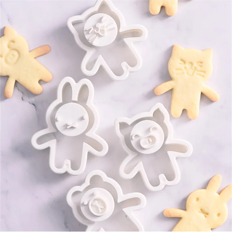 Cute Cartoon Bear Rabbit Cat Pig Shape Cookie Cutter Set Fondant Cake Biscuit Mold 3D Decorating Tools Baking Moulds |