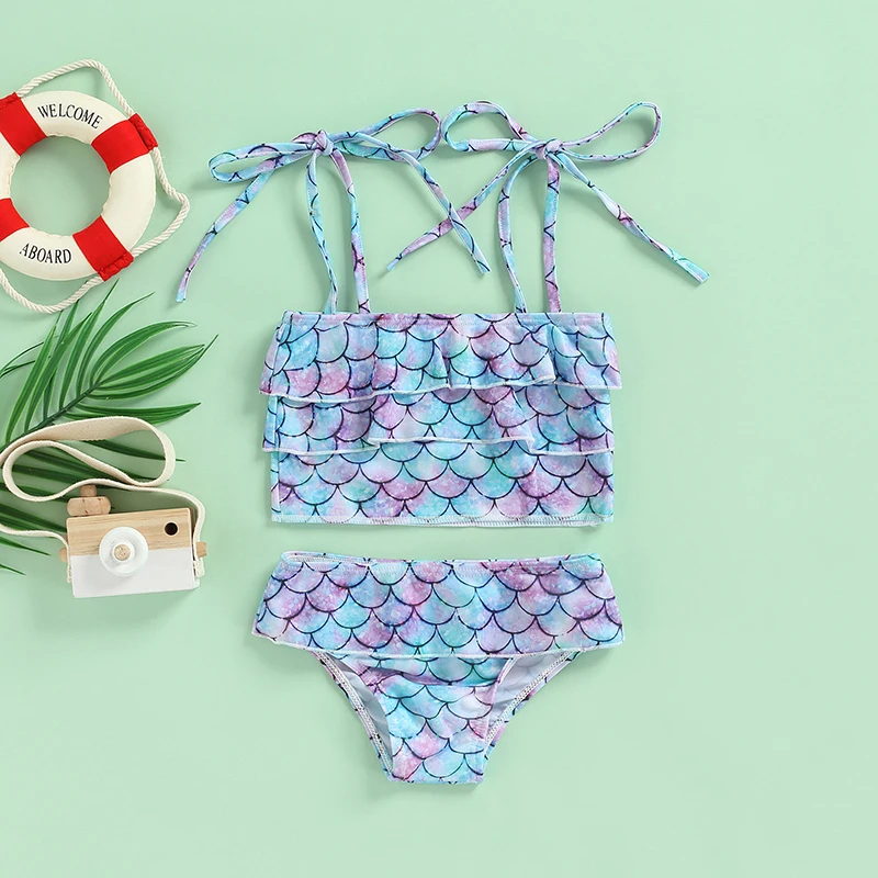 Летний детский купальник комплект бикини для маленьких девочек милые топы с