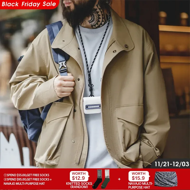 Мужская демисезонная куртка из искусственной кожи с карманами