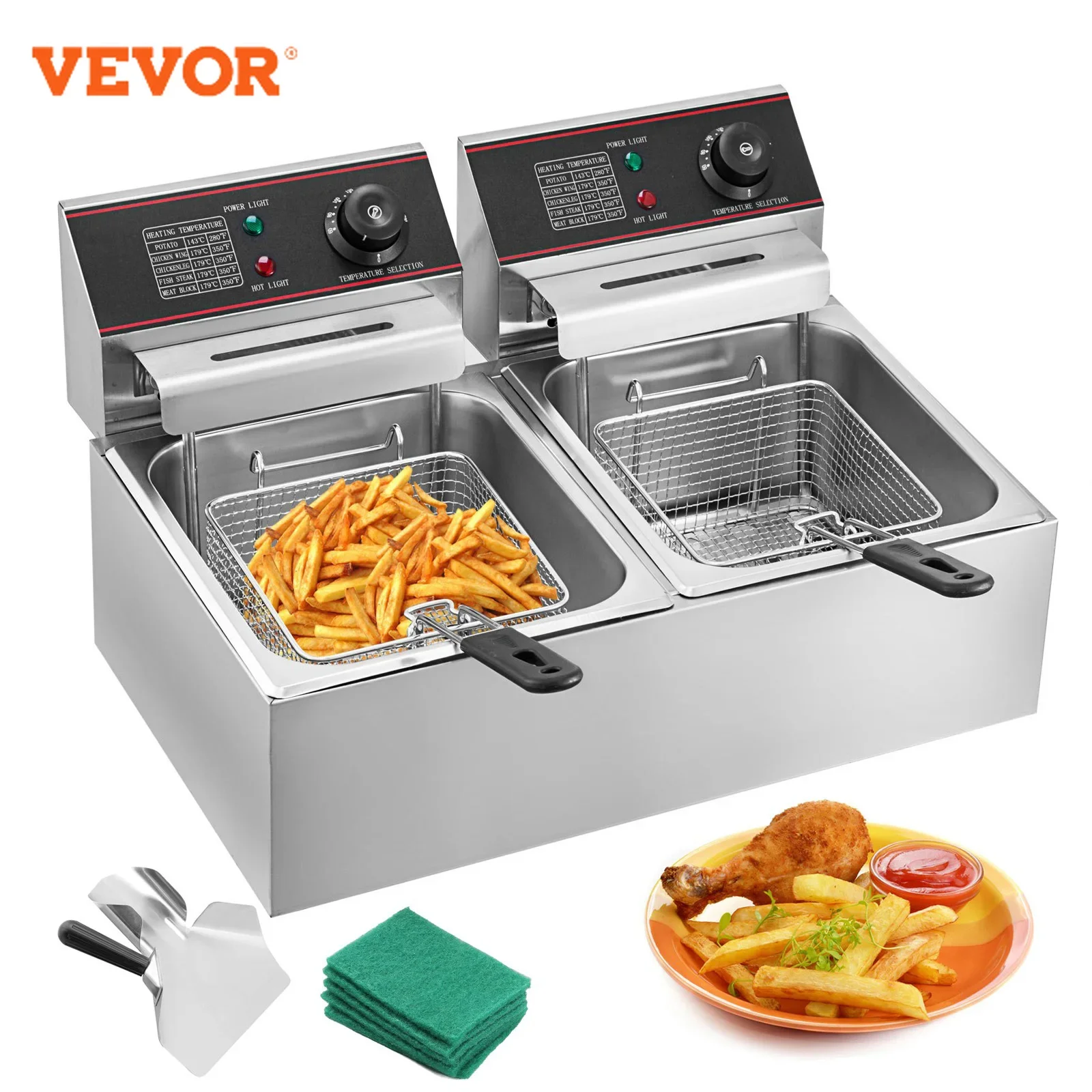 Электрическая фритюрница VEVOR электрическая 12 л 5000 Вт двойная корзина YB-82