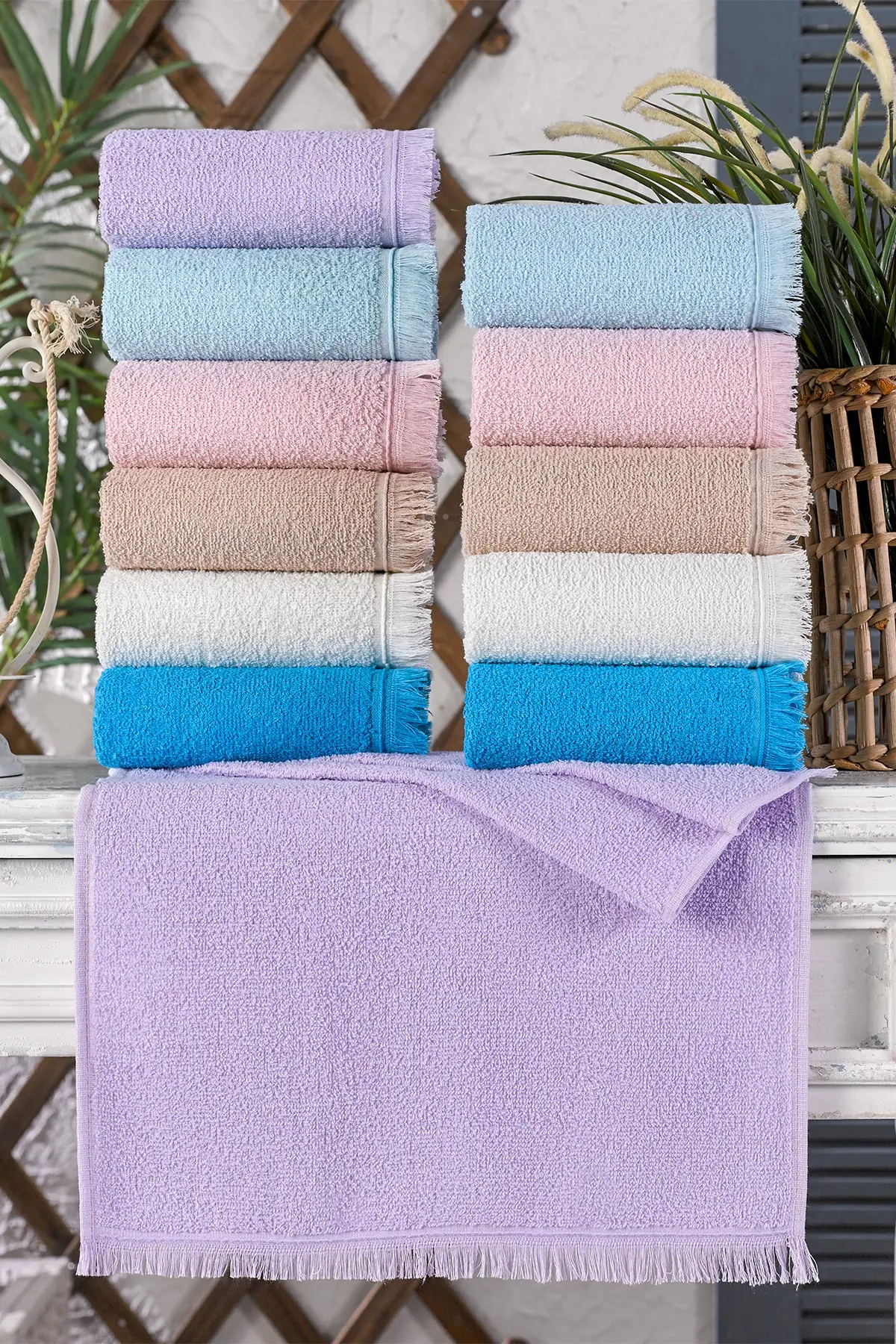Towel Set 12 Pcs. 100% Cotton Fringed 40x70 Hairdresser towel salon hair natural luxurious odor resistant | Дом и сад