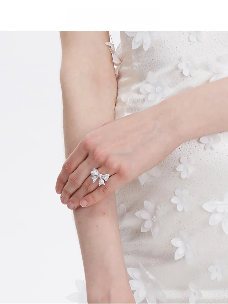 SEI Carina Y полное кристаллов маленькое открытое кольцо с бантом простой дизайн