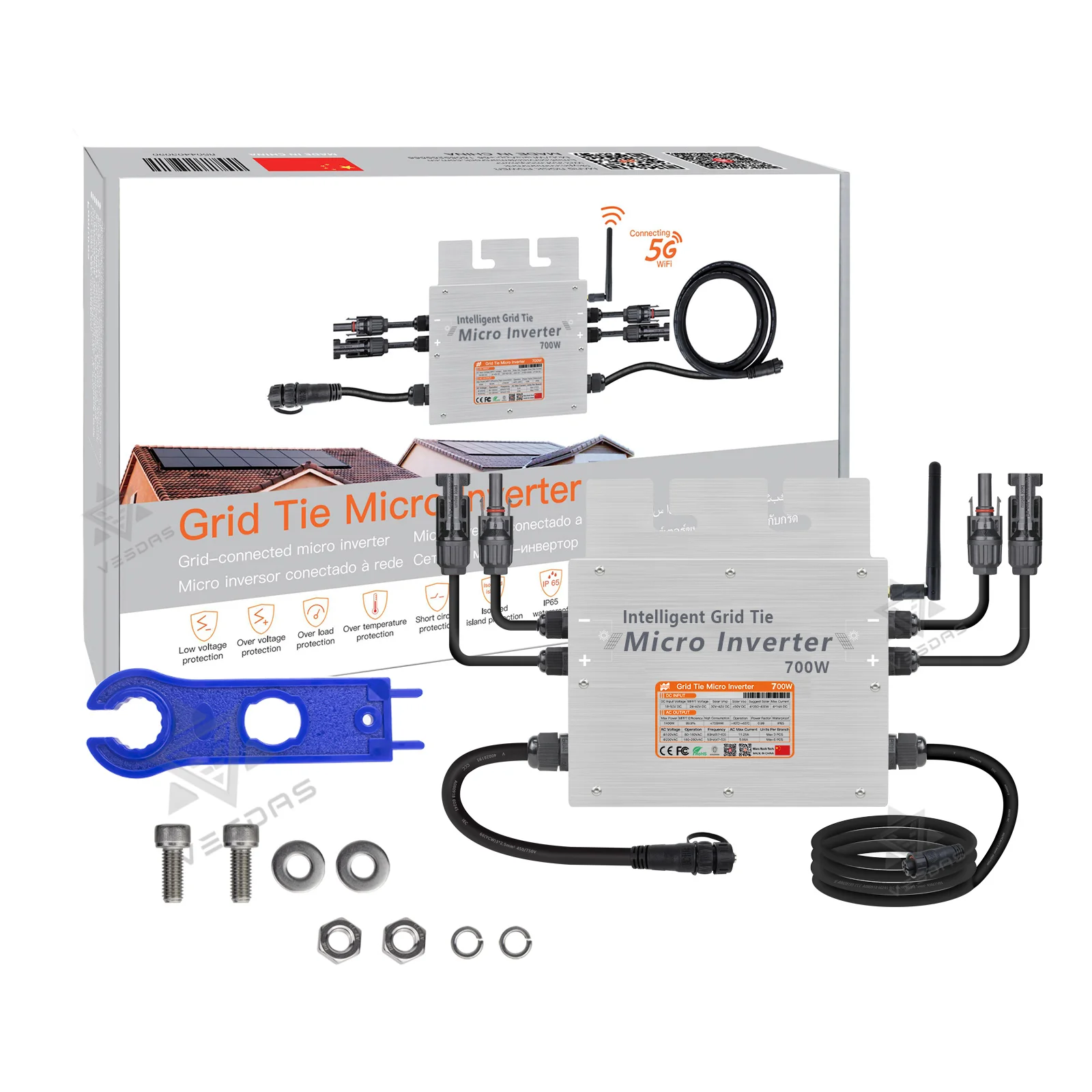 Портативный преобразователь солнечной сети 700 Вт Smart Micro Inverter MPPT 18 В-50 В