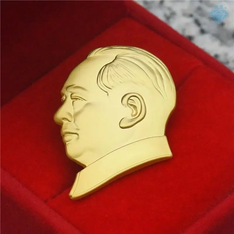 Mao's Statue Badge Commemorative Golden Brooch Grandpa's Head Portrait with Velvet Box ... |