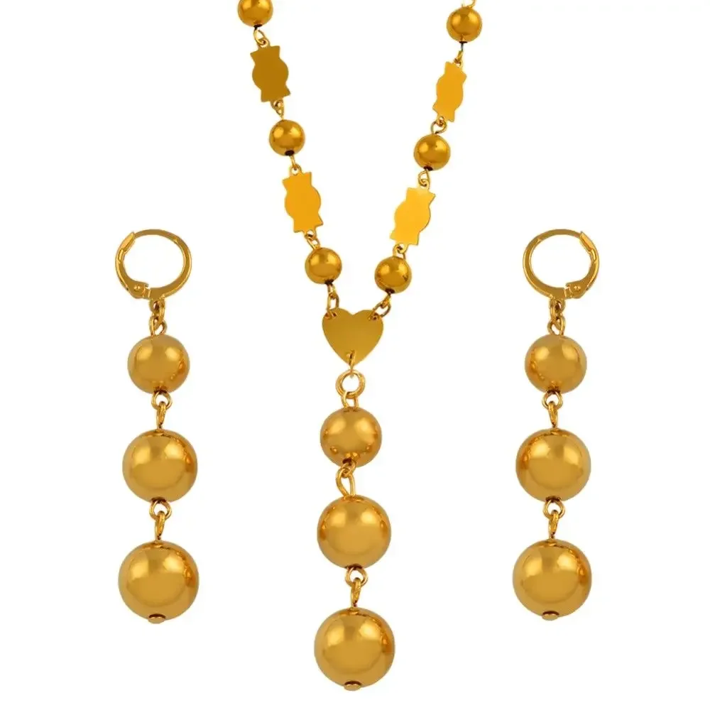 Комплекты украшений Anniyo Micronesia 3-шаровое ожерелье и серьги маршалл гавайские