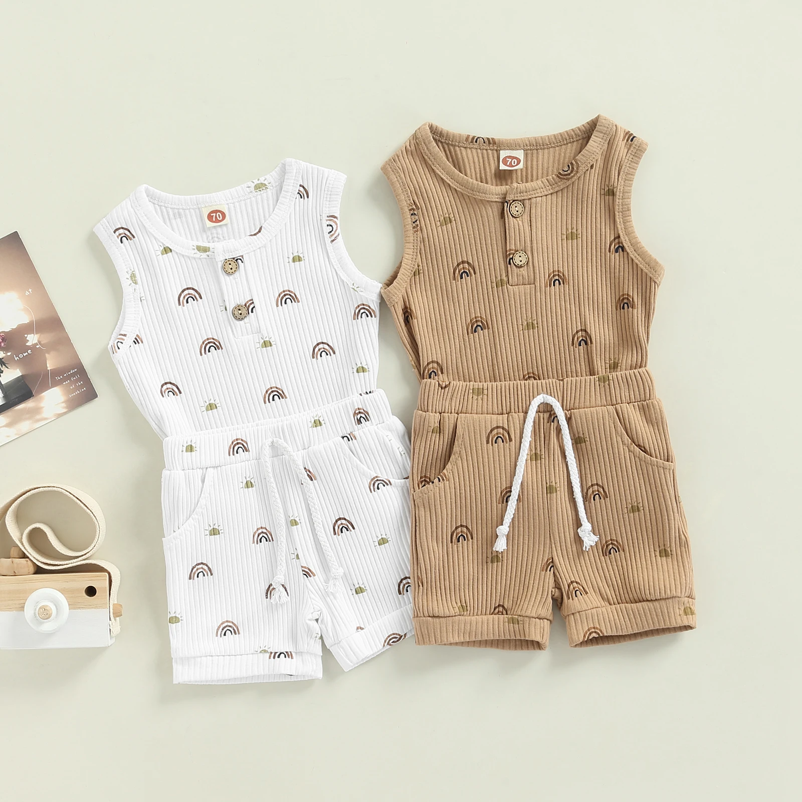 Летний комплект одежды для младенцев жилет без рукавов и шорты