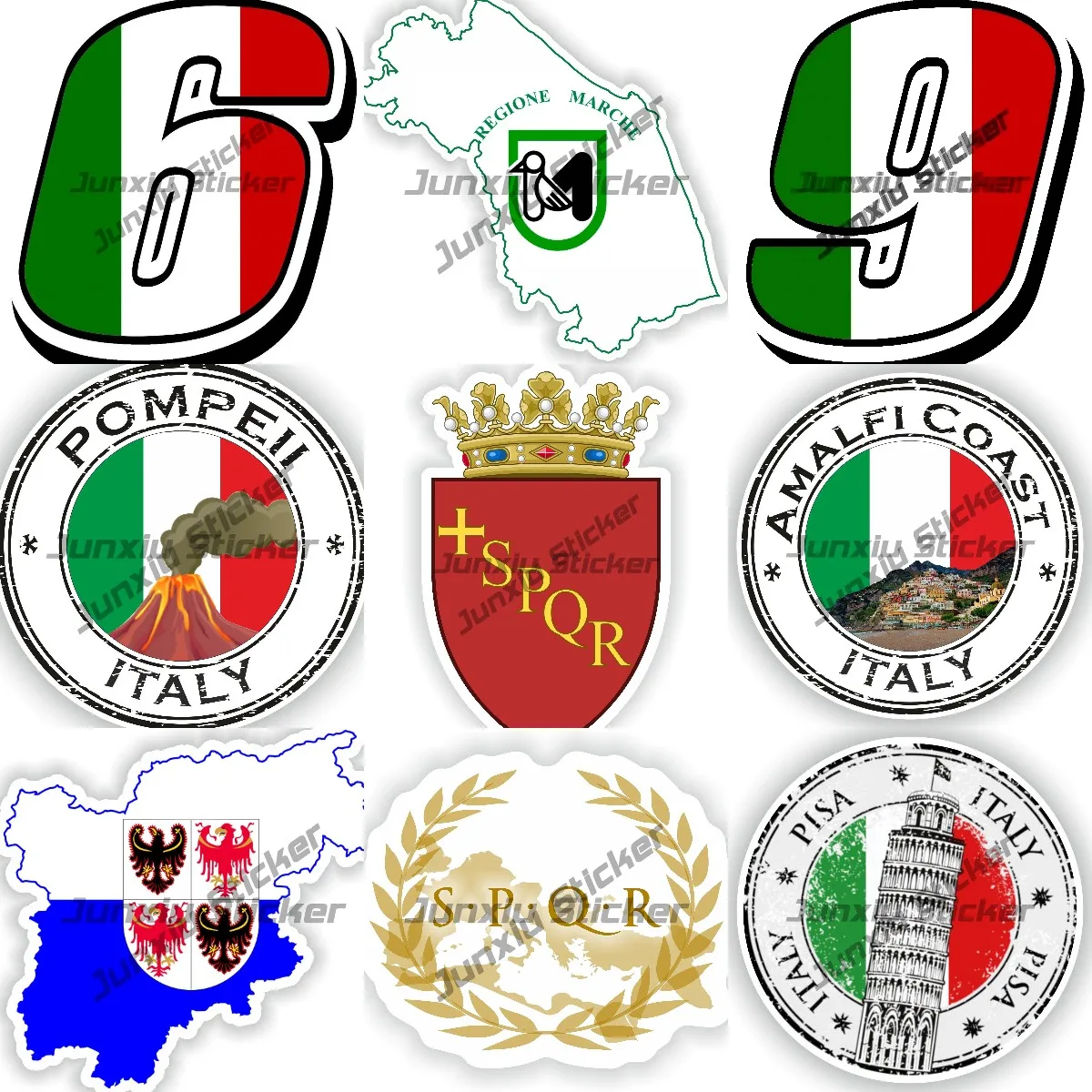 Pisa Rome Pompeii Amalfi Coast Round Seal Наклейка с флагом SPQR Lazio Герб Италия Карта