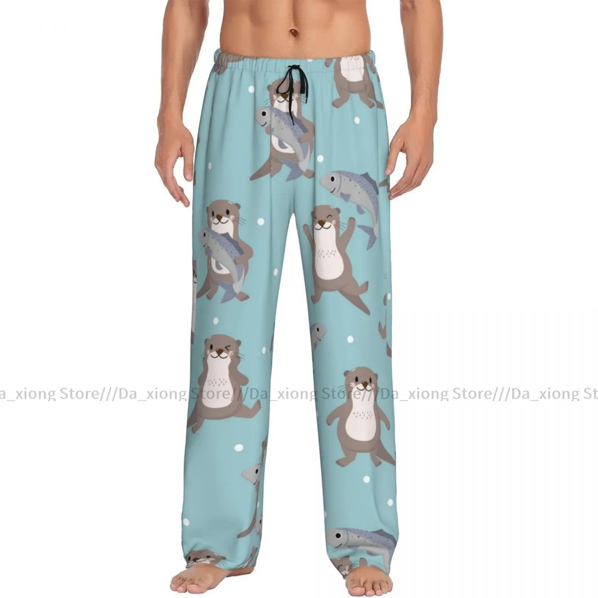Мужские штаны для сна мужские брюки отдыха милые пижамные с выдрой и рыбкой