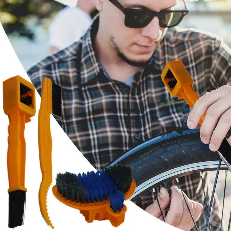 Motorcycle Chain Gear Dirt Clean Brushes 3 Pieces Washer Lightweight Bikes Cleaning Tools Portable