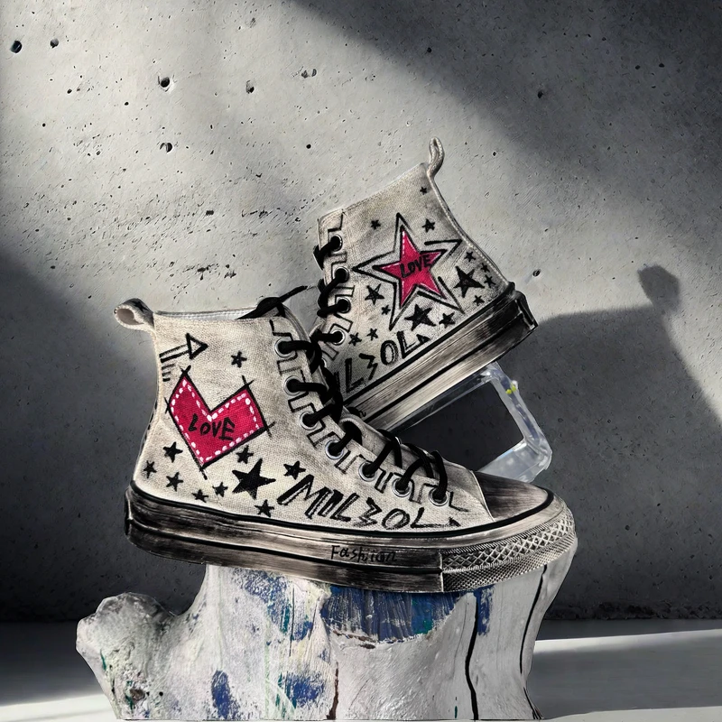 Ozhouzhan высокие парусиновые туфли старые белые с ручной росписью новые летние