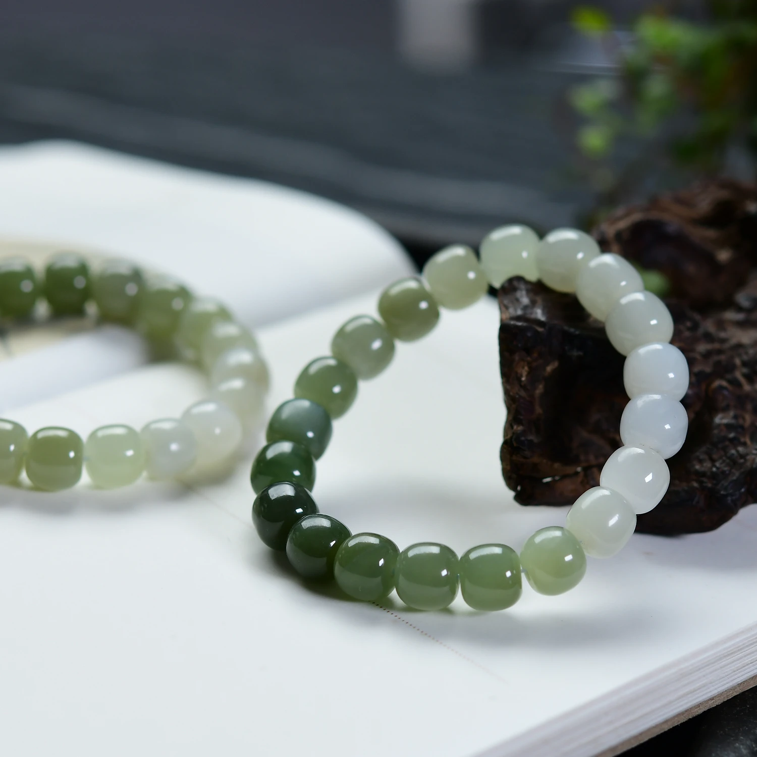 Натуральный нефрит Hetian Ice Clear Water Gradient Один кольцо Старый браслет из бисера