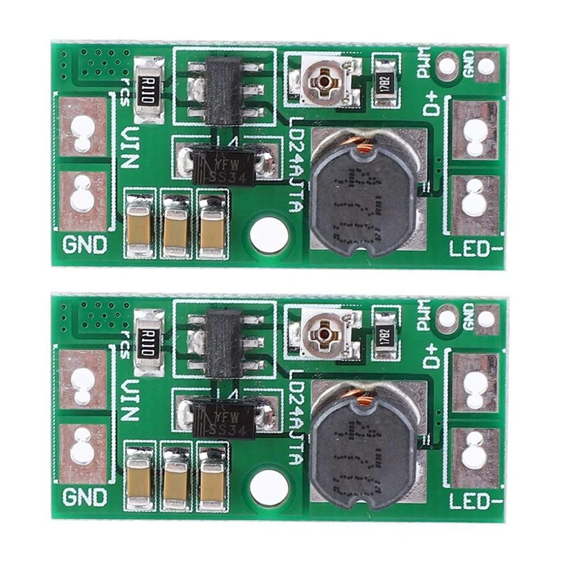 2Pcs Adjustable LED Driver Board 20W DC6-24V PWM Controller DC-DC Step-Down Constant Current Converter