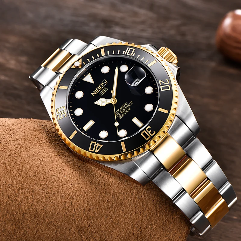Автоматические часы NIBOSI для мужчин Модные Военные механические с датой мужские