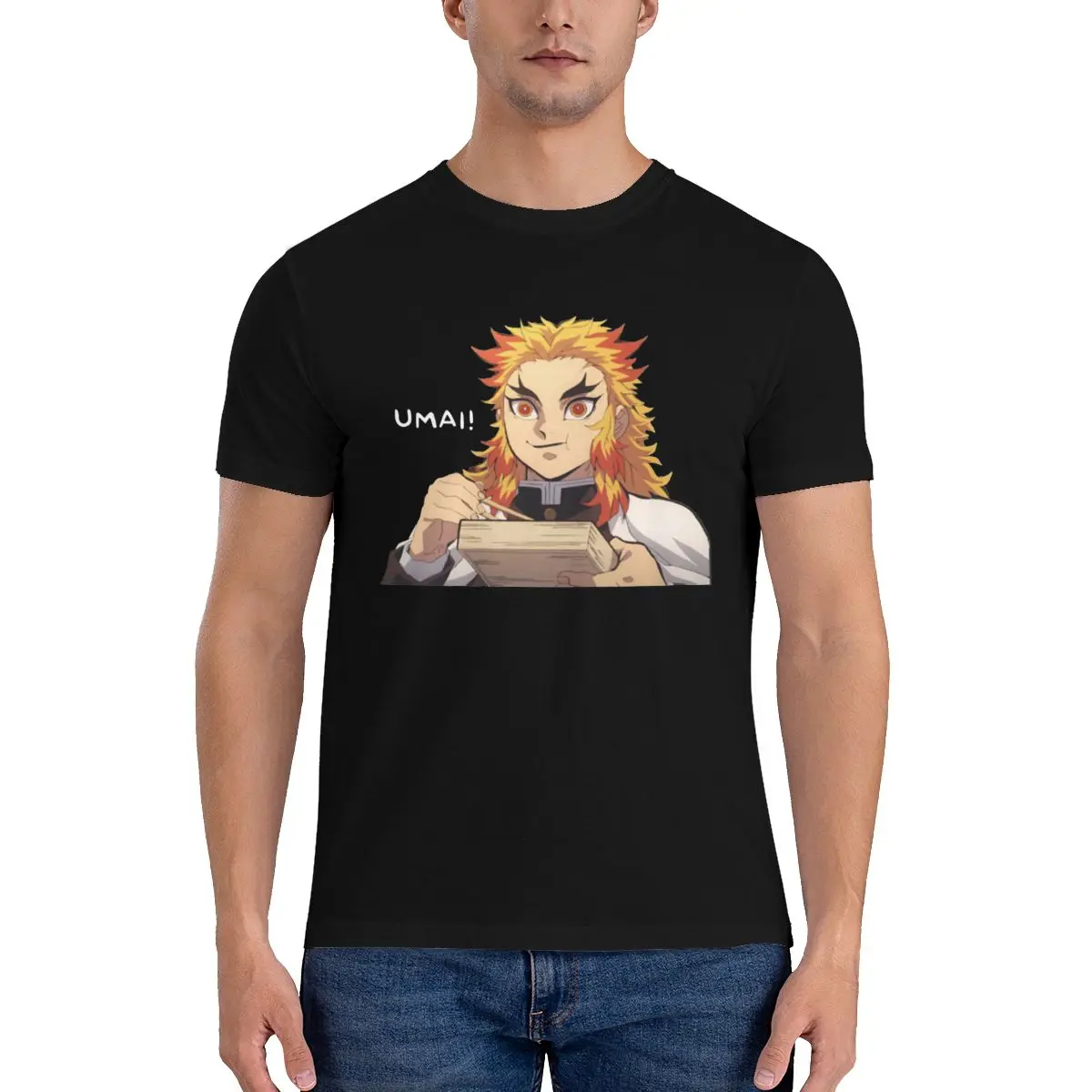 Rengoku Umai Demon Slayer футболка KIMETSU NO YAIBA хип-хоп футболки с круглым вырезом классическая