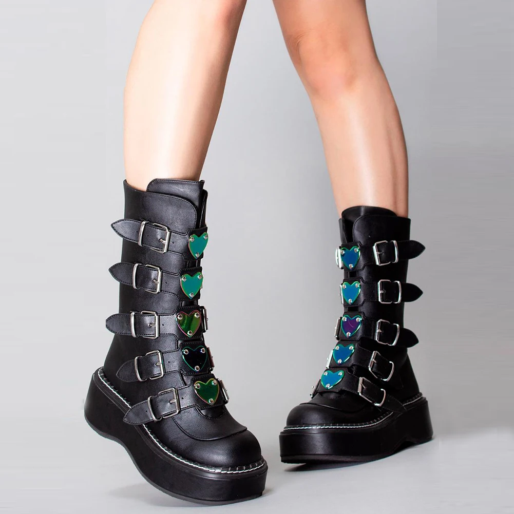 Big Size 43 Dropship Punk Platform Brand Wedges Goth Chunky Heel Motorcycle Boots For Women Shoes Zip women's | Обувь