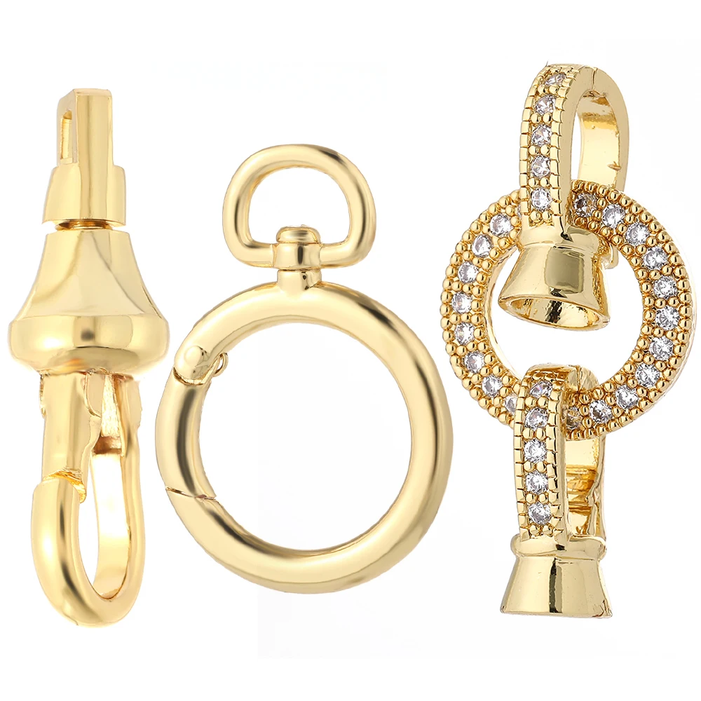 Золотой карабин для изготовления украшений (для ожерелья, браслета, брелока и других аксессуаров) с фурнитурой CZ.