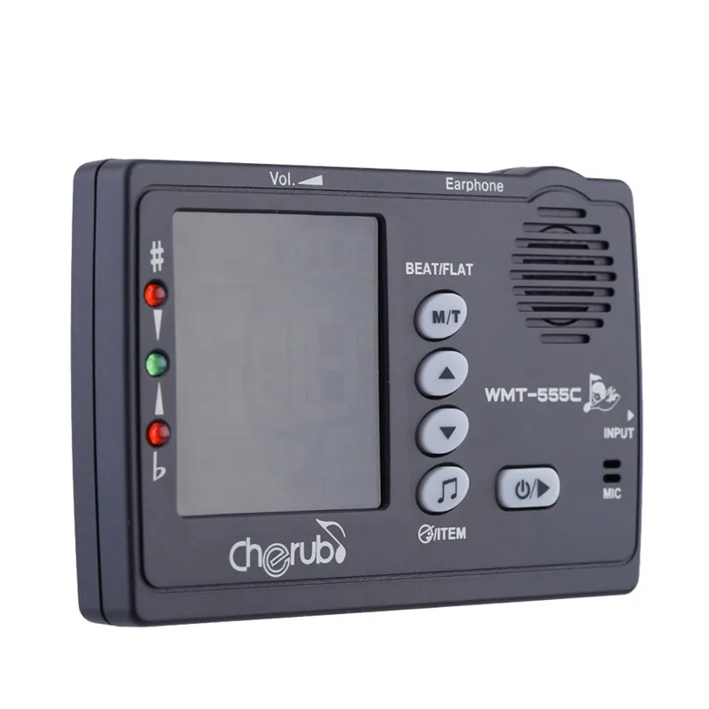 Электронный цифровой тюнер, тон-генератор и метроном Cherub WMT-555C с датчиком для гитары, баса, укулеле и скрипки. Многофункциональный.