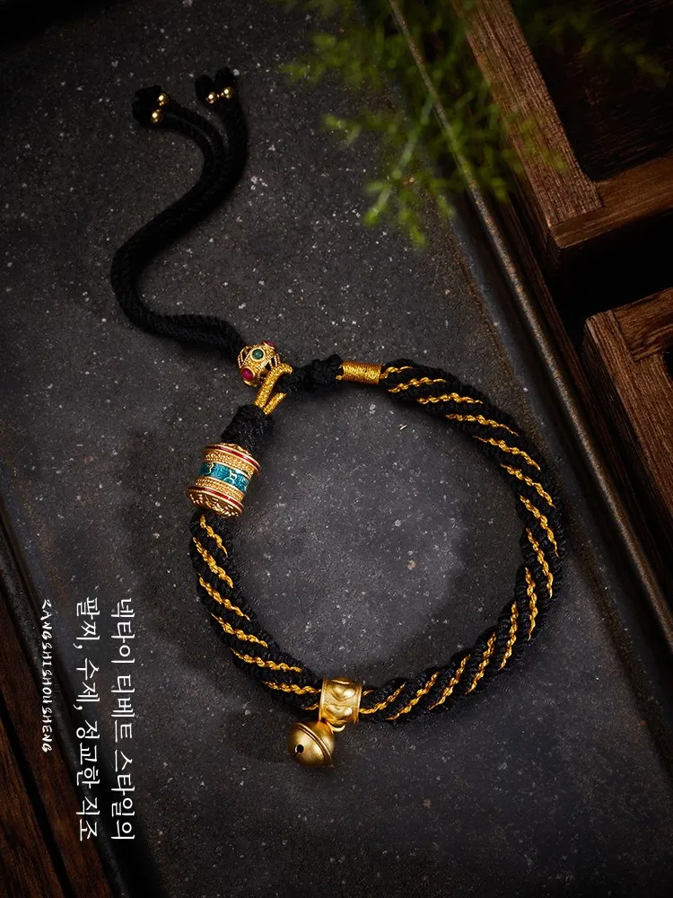 Тонкое вязание ручной работы Tashi Tibetan Sle Carrng Strap Sand Gold Bell Ancient Woven High Quali Silk Cotton Th...