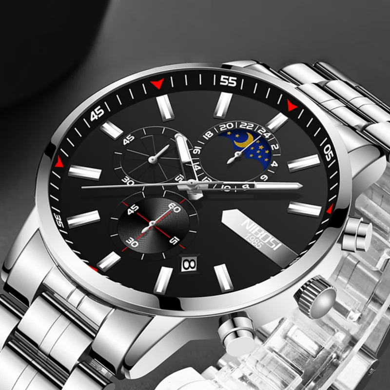 Часы мужские из нержавеющей стали с хронографом водонепроницаемые | Кварцевые