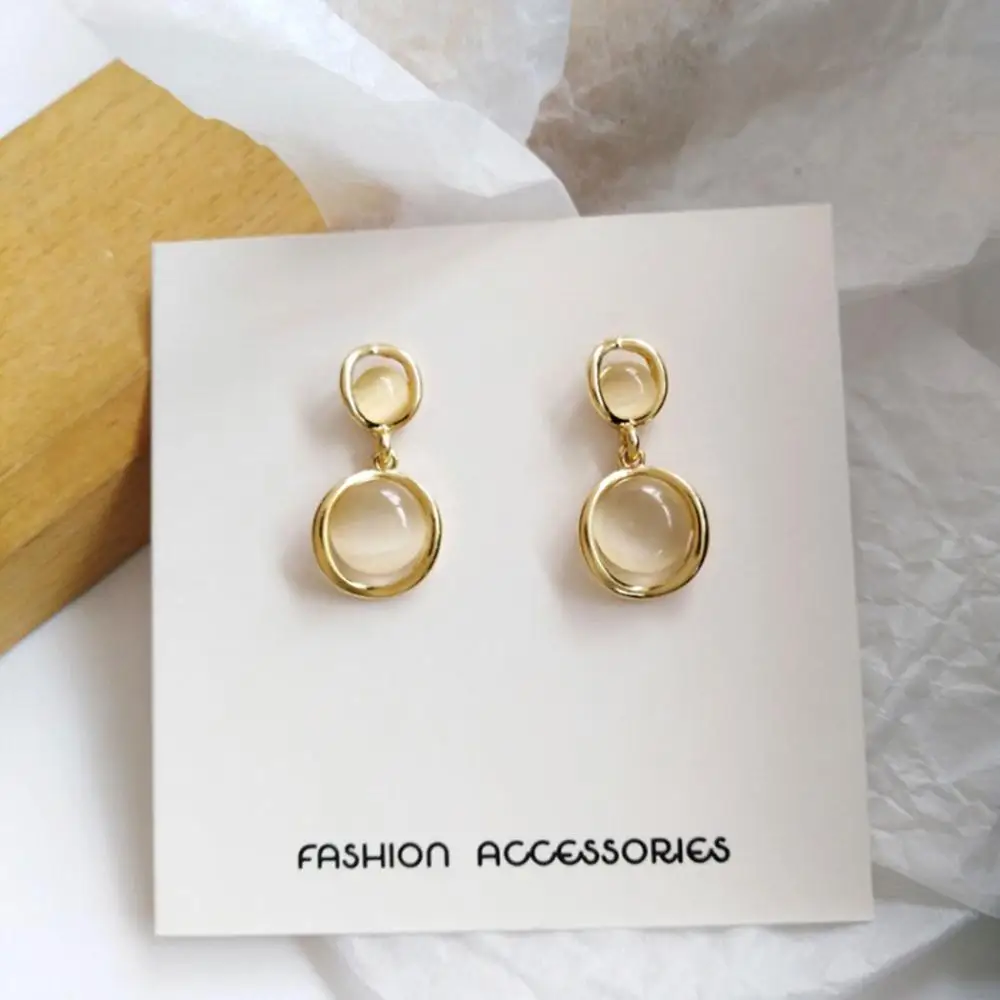 Женские винтажные серьги-гвоздики с двумя опалами модные круглые украшения