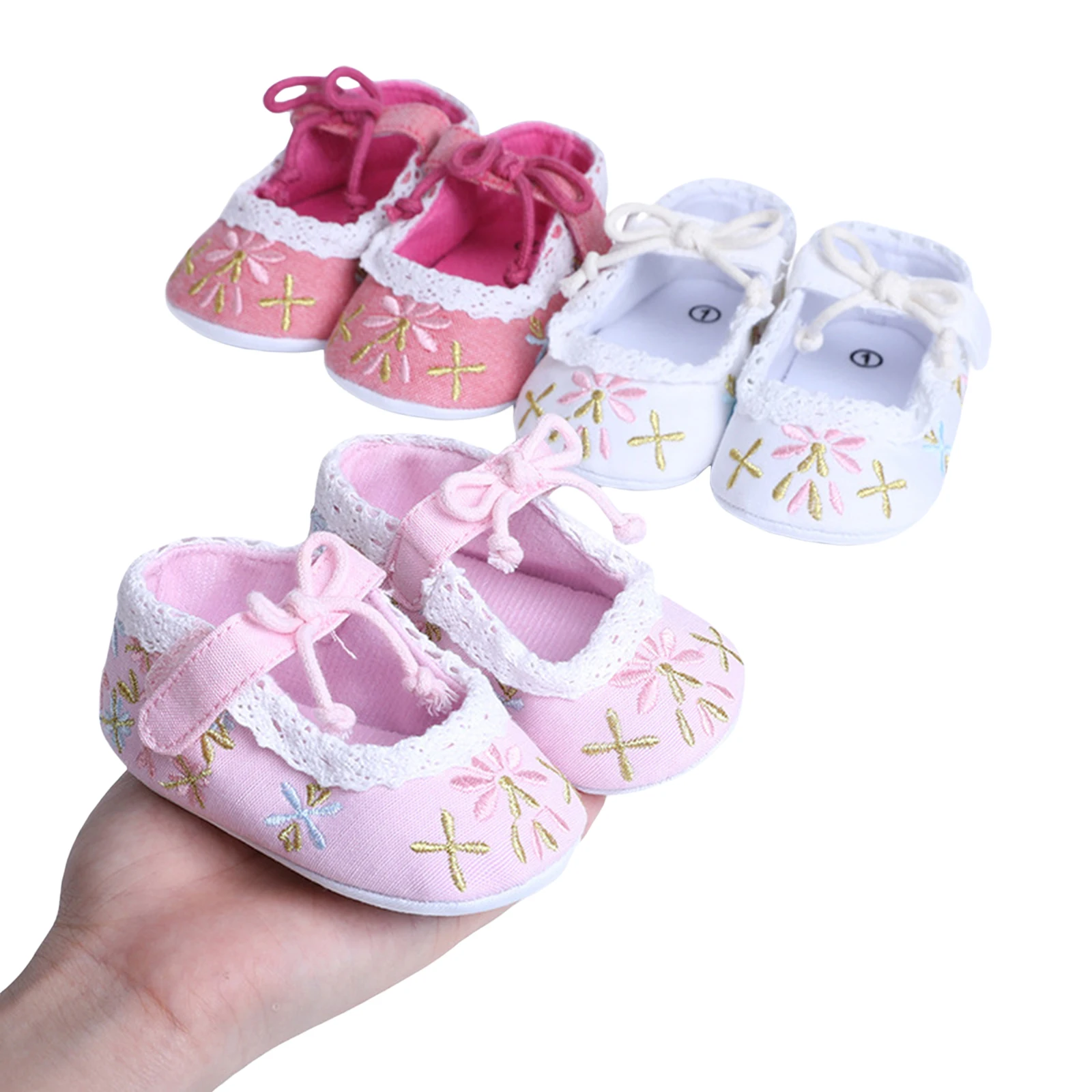 Детская обувь с вышивкой и бантом мягкая подошва для принцессы детской кроватки |