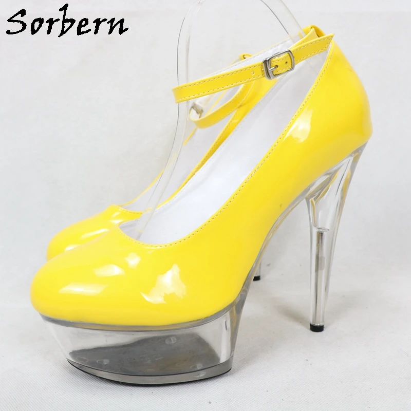 Sorbern ярко-желтые женские туфли-лодочки с ремешком на щиколотке круглый носок