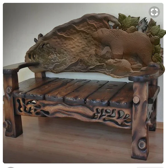 Bench with carved back BEAR cnc stl model vector files artcam 3d STL for CNC milling machine cutting relie | Мебель