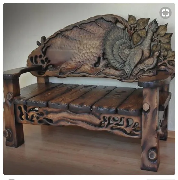 Bench with carved back Capercaillie cnc stl model vector files artcam 3d STL for CNC milling machine cutting relie | Мебель