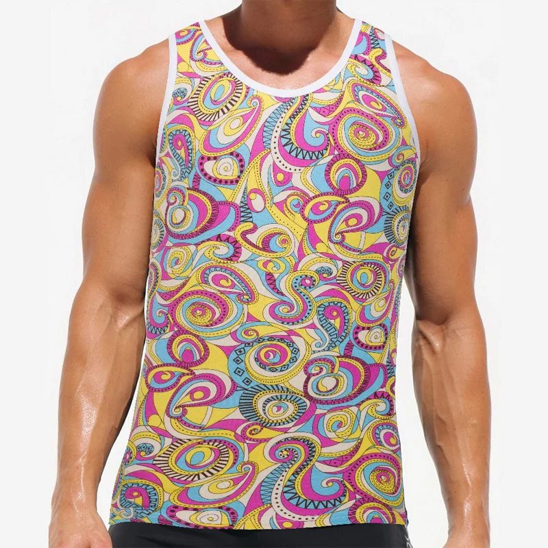 Y117 Summer men sportswear beach t shirt vest gym jogging running fitness top plaid man basketball | Спорт и развлечения