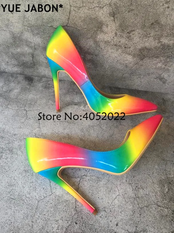 Женские туфли-лодочки на высоком каблуке 12 см 10 8 с разноцветным принтом радуги